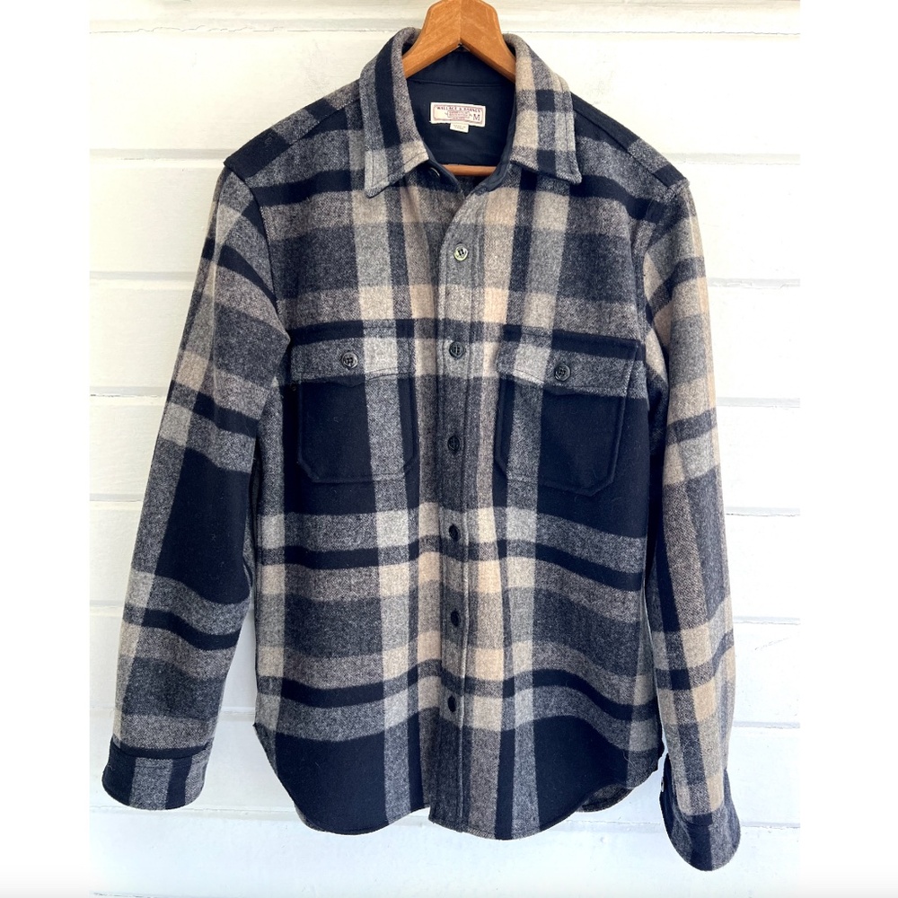 J. CREW WALLACE & BARNES Heavy Wool Blend Work Shirt Jacket in Gray Plaid - M